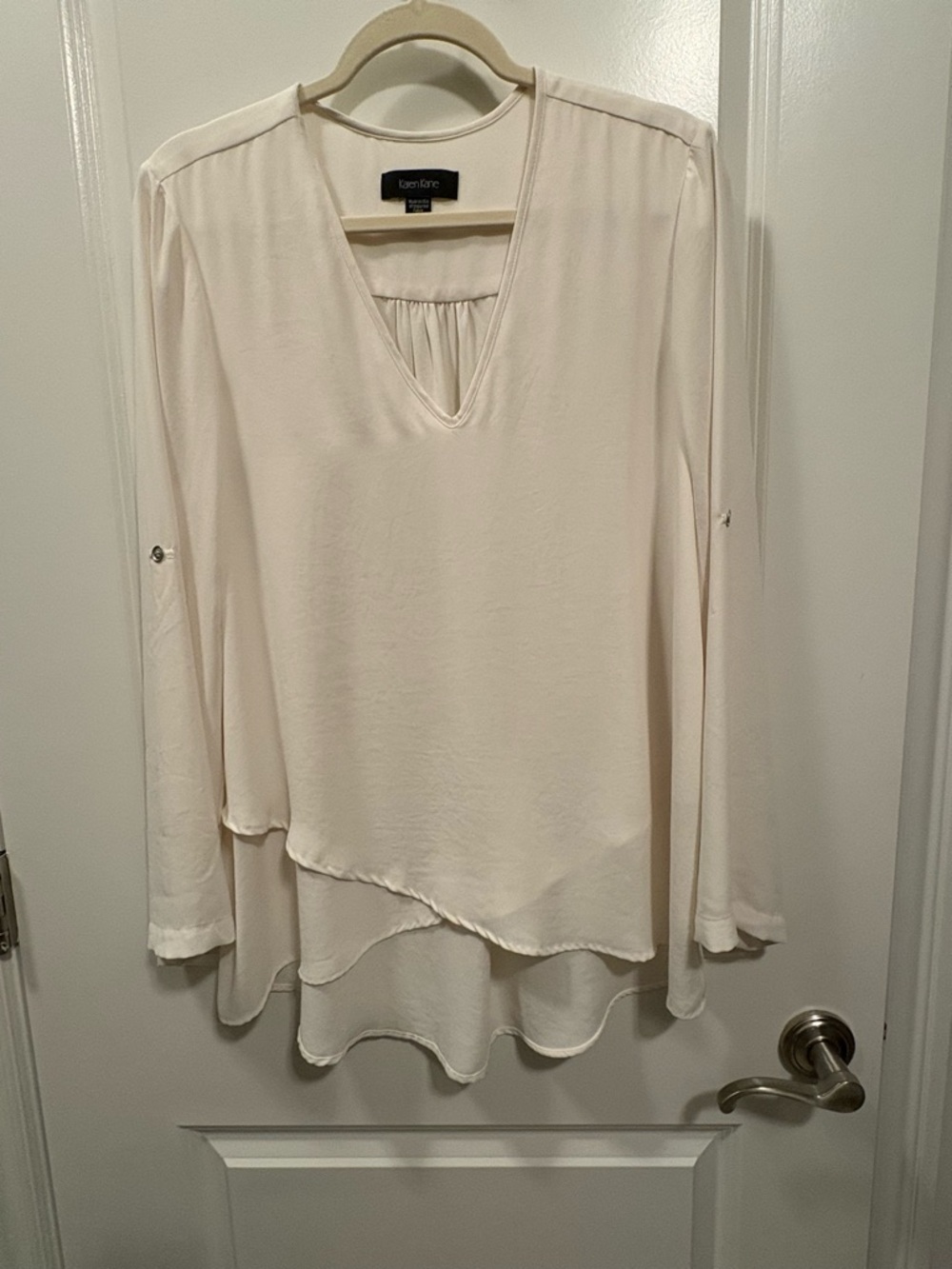 Karen Kane Ivory Layered V-Neck Long-Sleeve Blouse